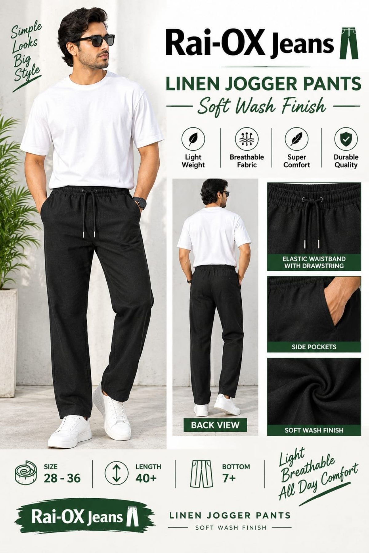Men's Linen Joggers Pants- Rai Ox