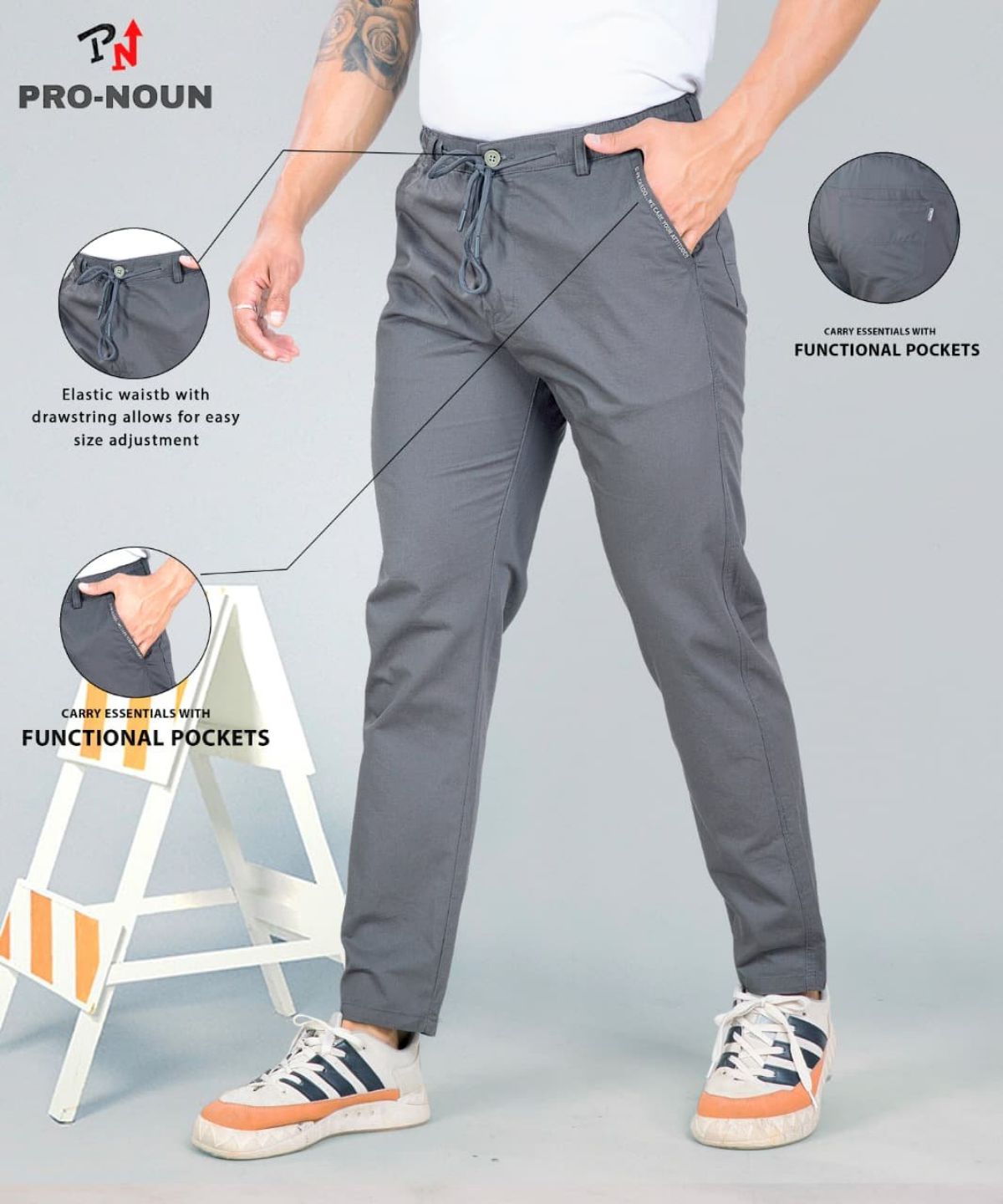 Pro-Noun Men's Lounge Wear Cotton Trackpant- D No- 1715 (L-3XL)-Grey