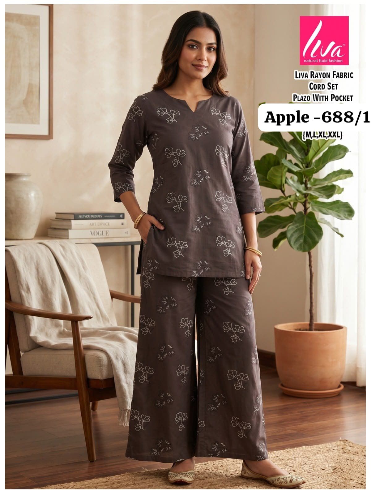 Women's Liva Heavy Rayon Co-Ords Set-  Apple-688/1