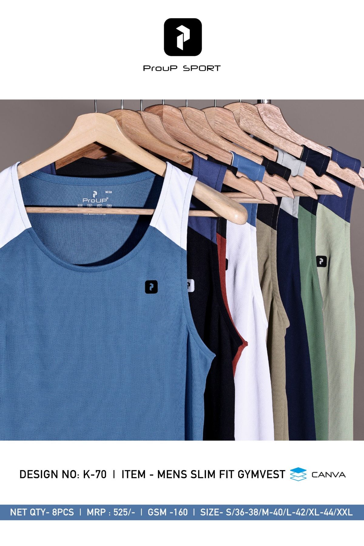 Men's Round Neck Sleveless with Logo Cut & Sew Gymvest T-shirt D No- K-70