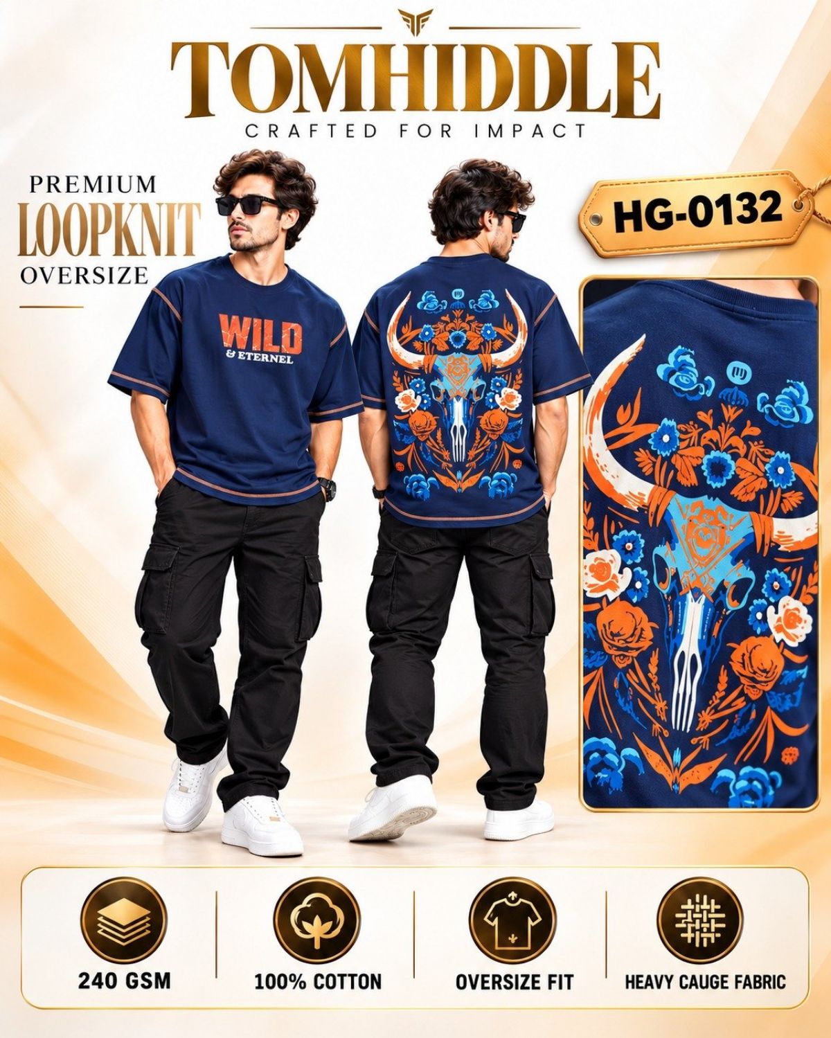 TOMHIDDLE MENS PRINTED DROP SHOULDER T-SHIRT- A4-HG-0132