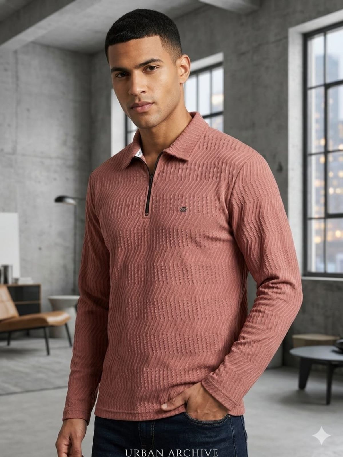 Men's Full Sleeve Structure Knit T-shirts - Magicfit 2072