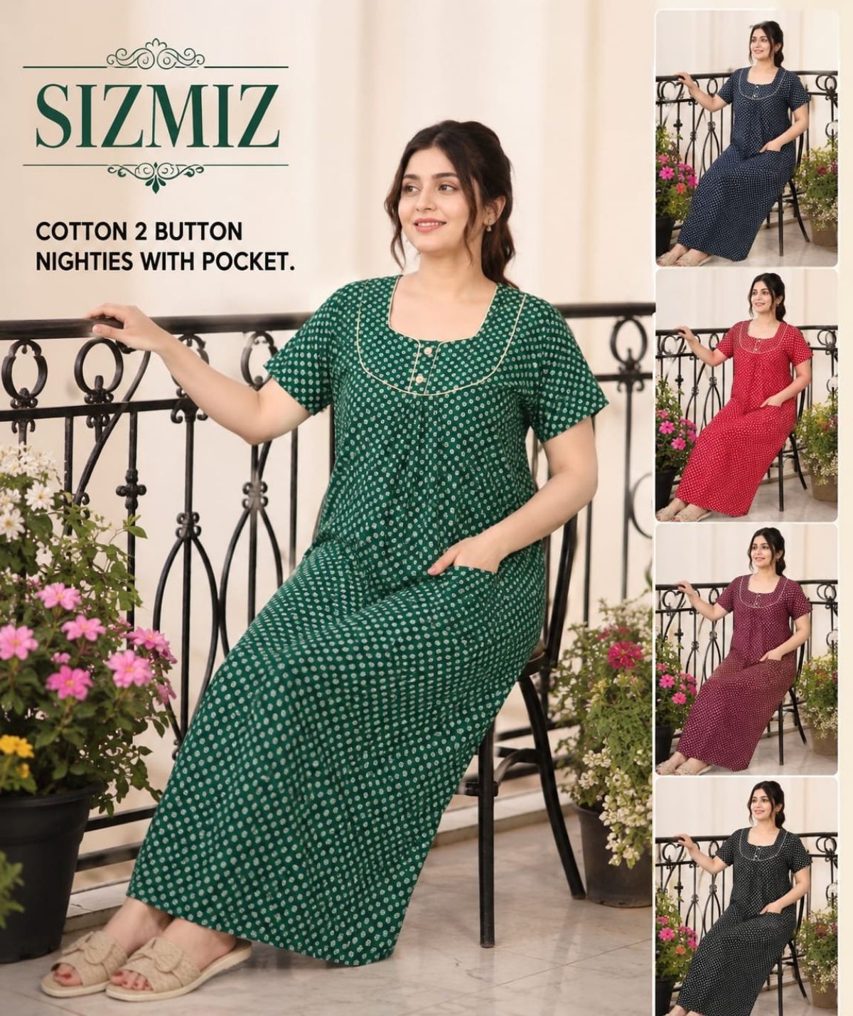 Women Pure Cotton Night Gown With Two Button Sadhna