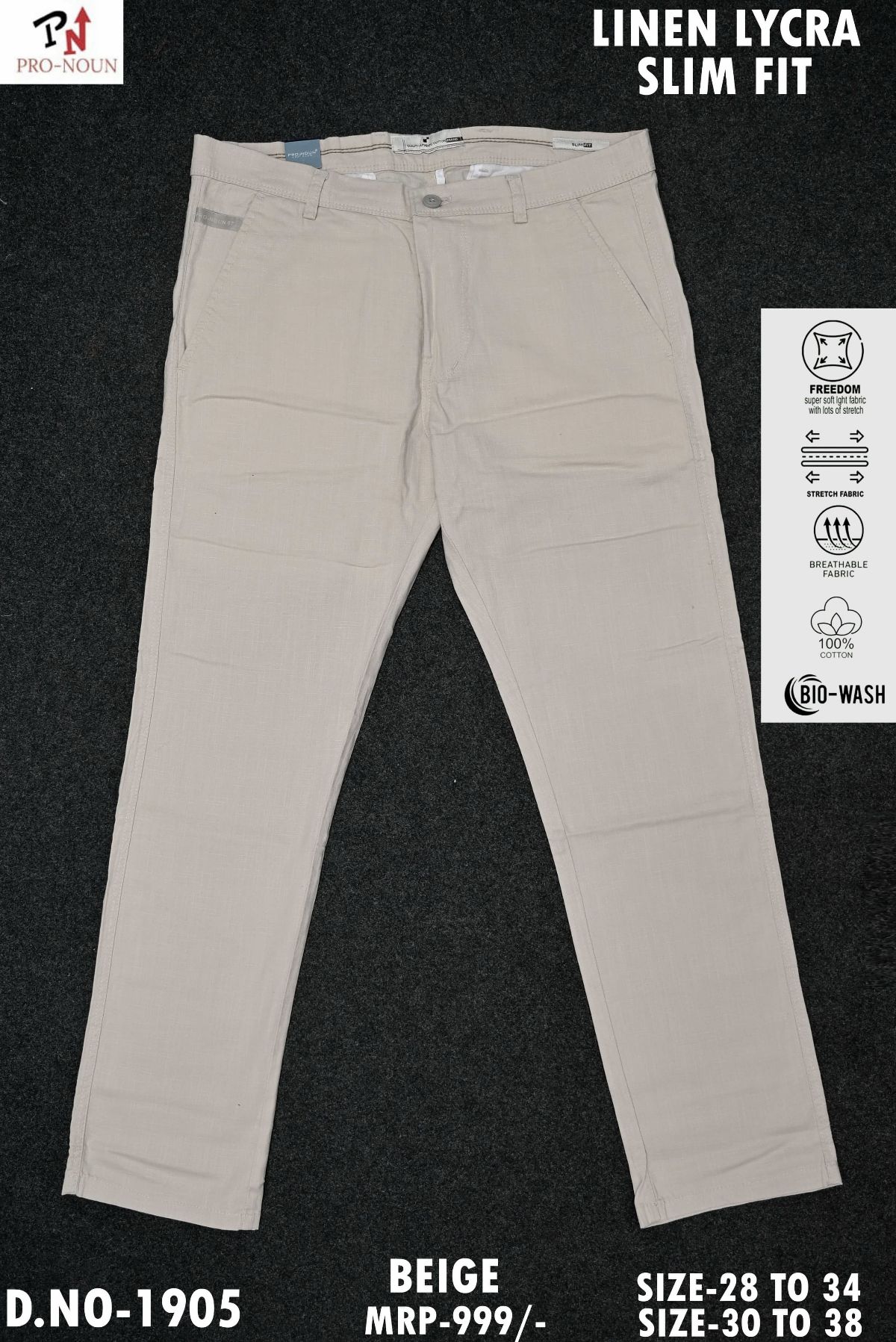 Pro-Noun Men's Stretchable Linen Casual Trousers D No-1905