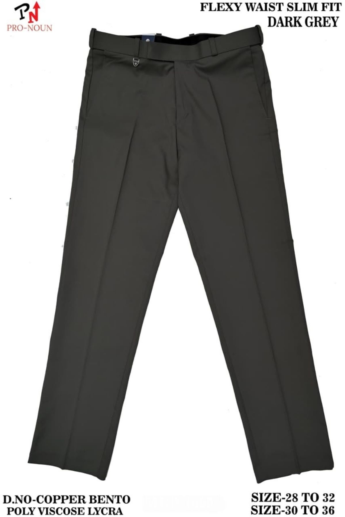 Pro-Noun Men's  Formal Trouser Pants With Adjustable belt D No- Copper Bento-(30-36)- Dark Grey