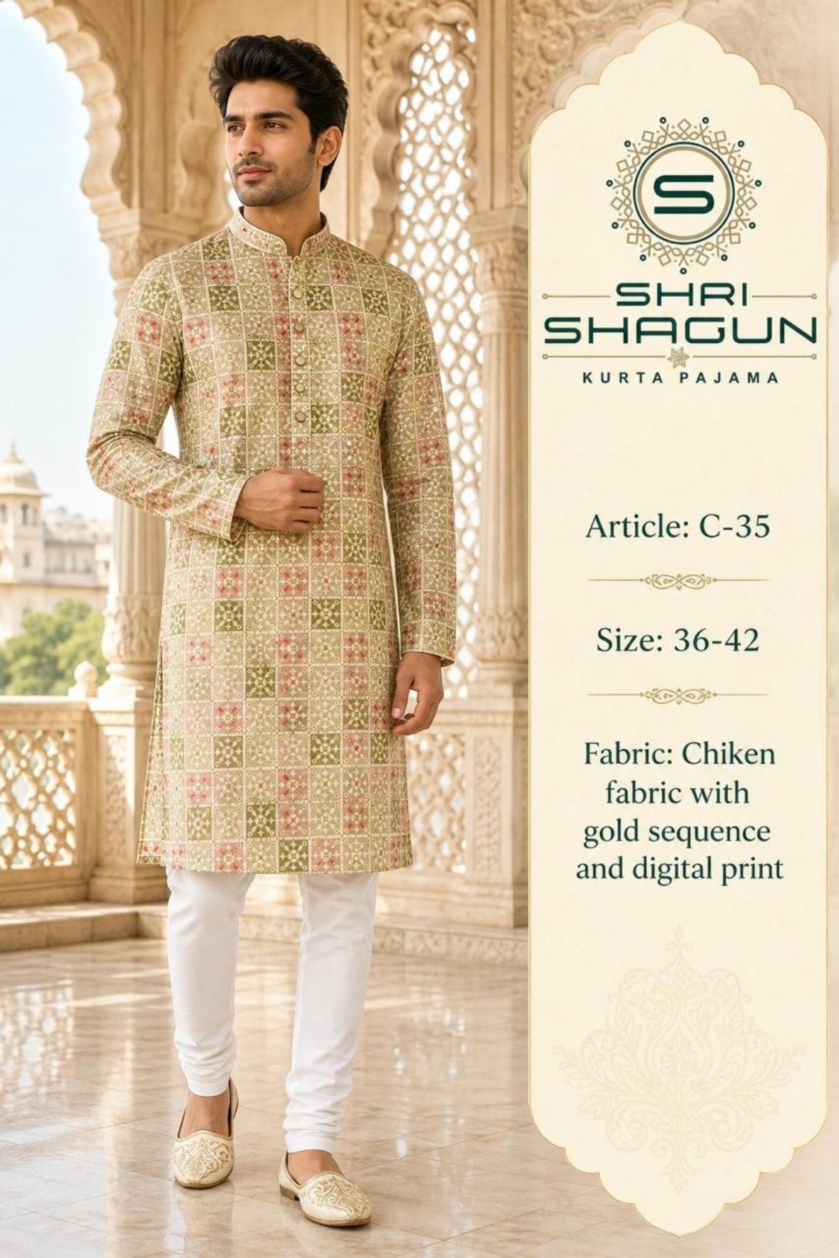 Chikenkari Digital Sequence Kurta Set- C-35