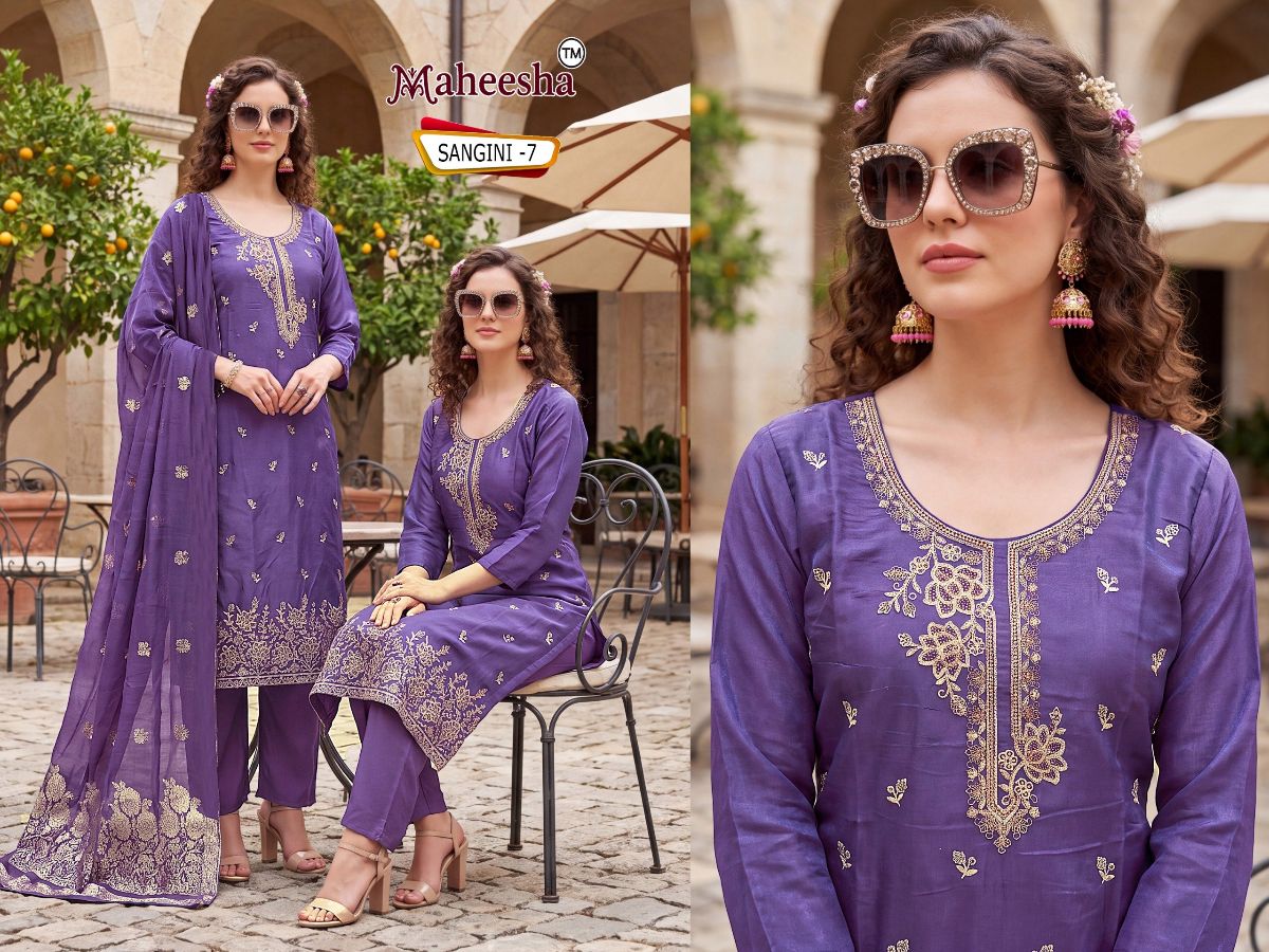 Rani Vastram Women's Roman Glass Silk Embroidery Kurta Bottom set  with Dupatta- Sangini-7