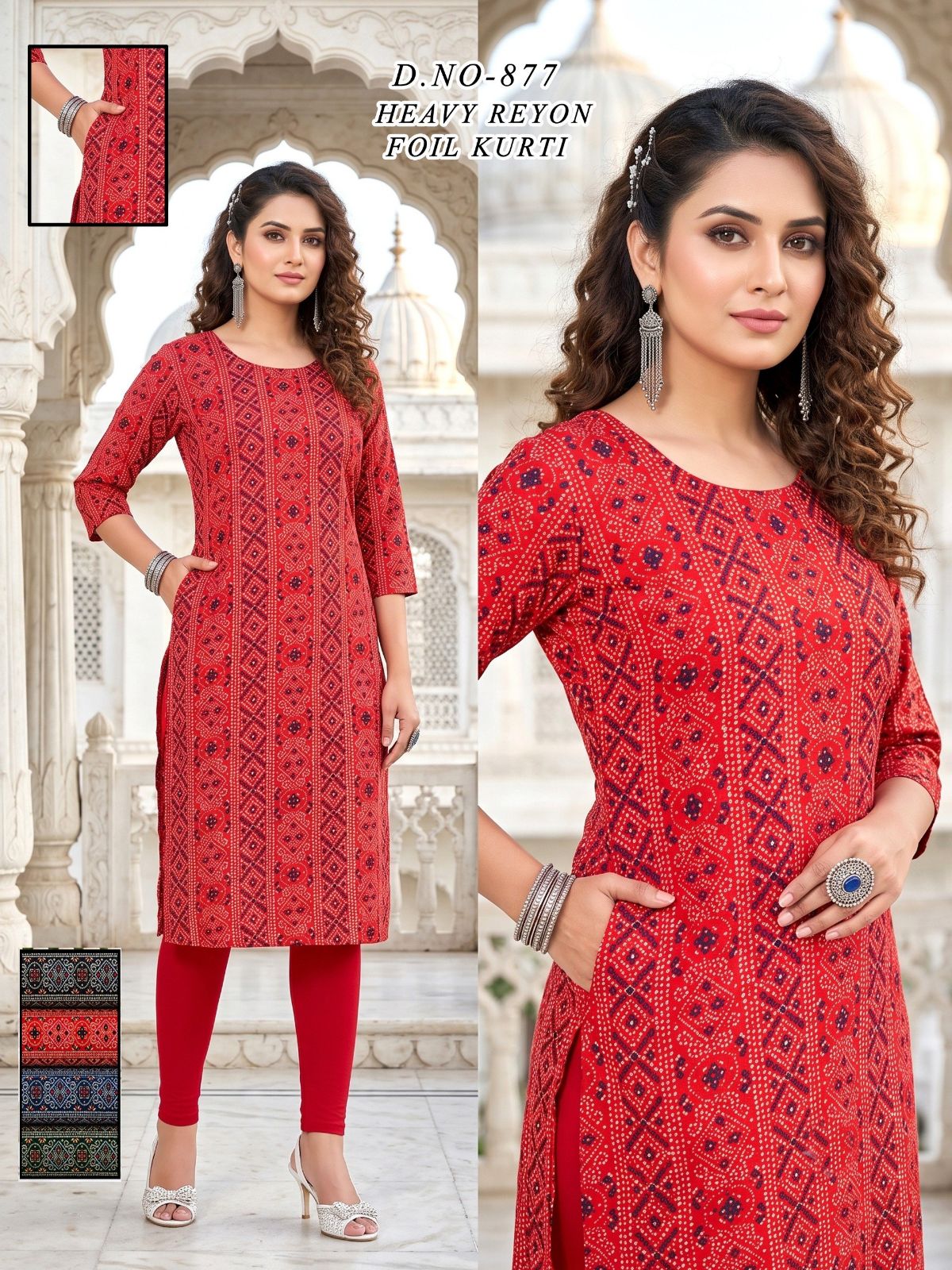 Women's Heavy Rayon Foil Kurti With Mobile Pocket -877