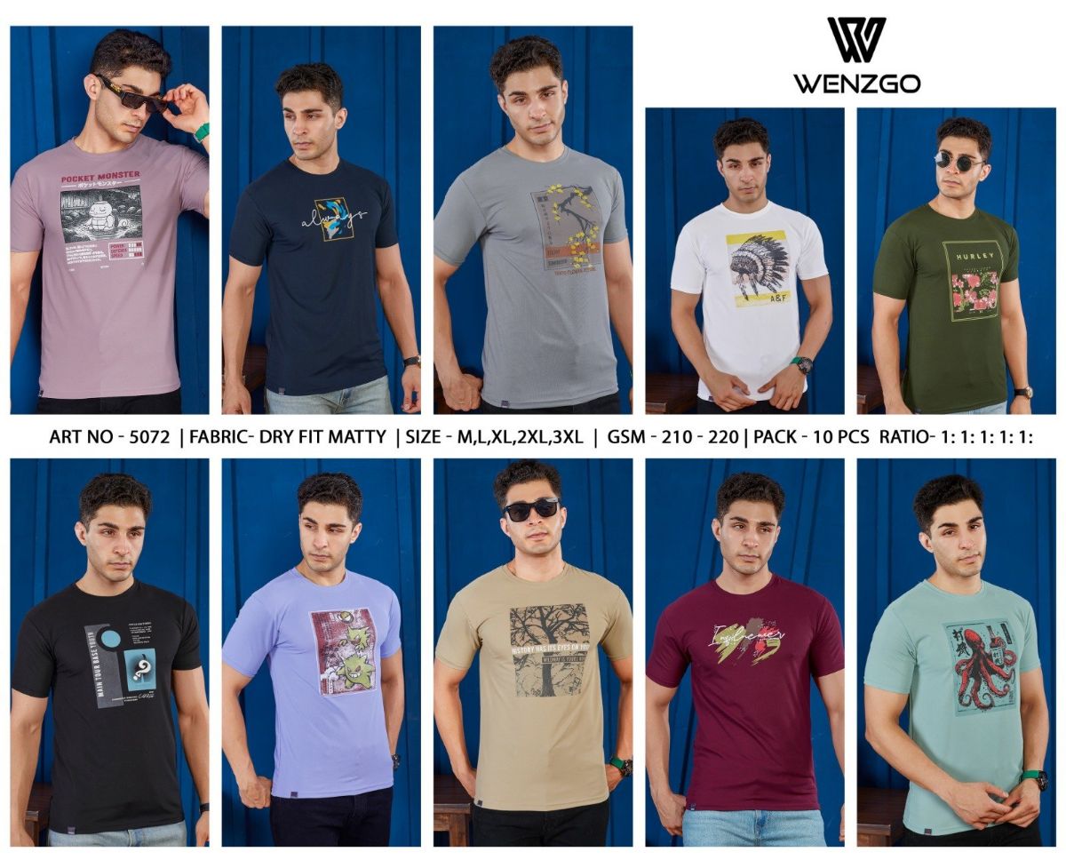 Wenzgo mens half sleeve t shirts dry fit matty 210 gsm 10 pcs packing with box packing