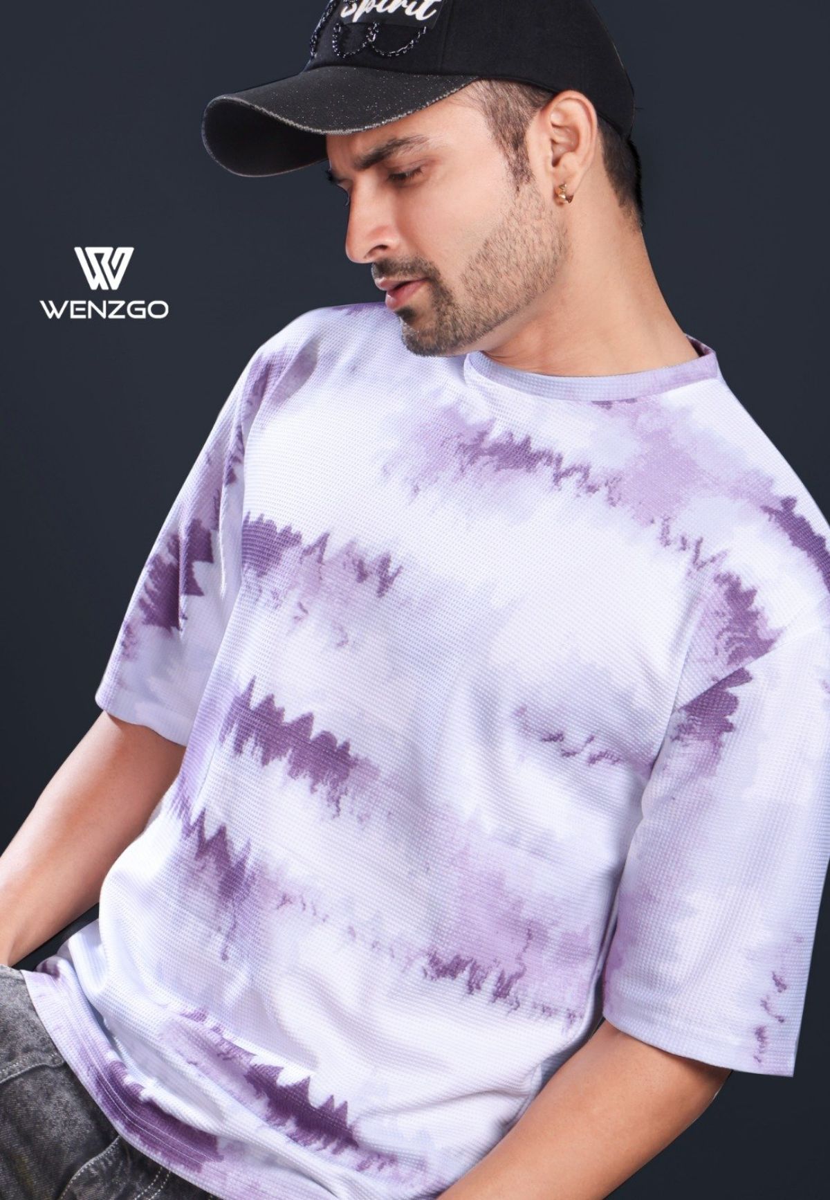 WG-4091 WENZGO MENS OVER SIZE T SHIRTS 200 GSM WAFFLE AOP FABRIC