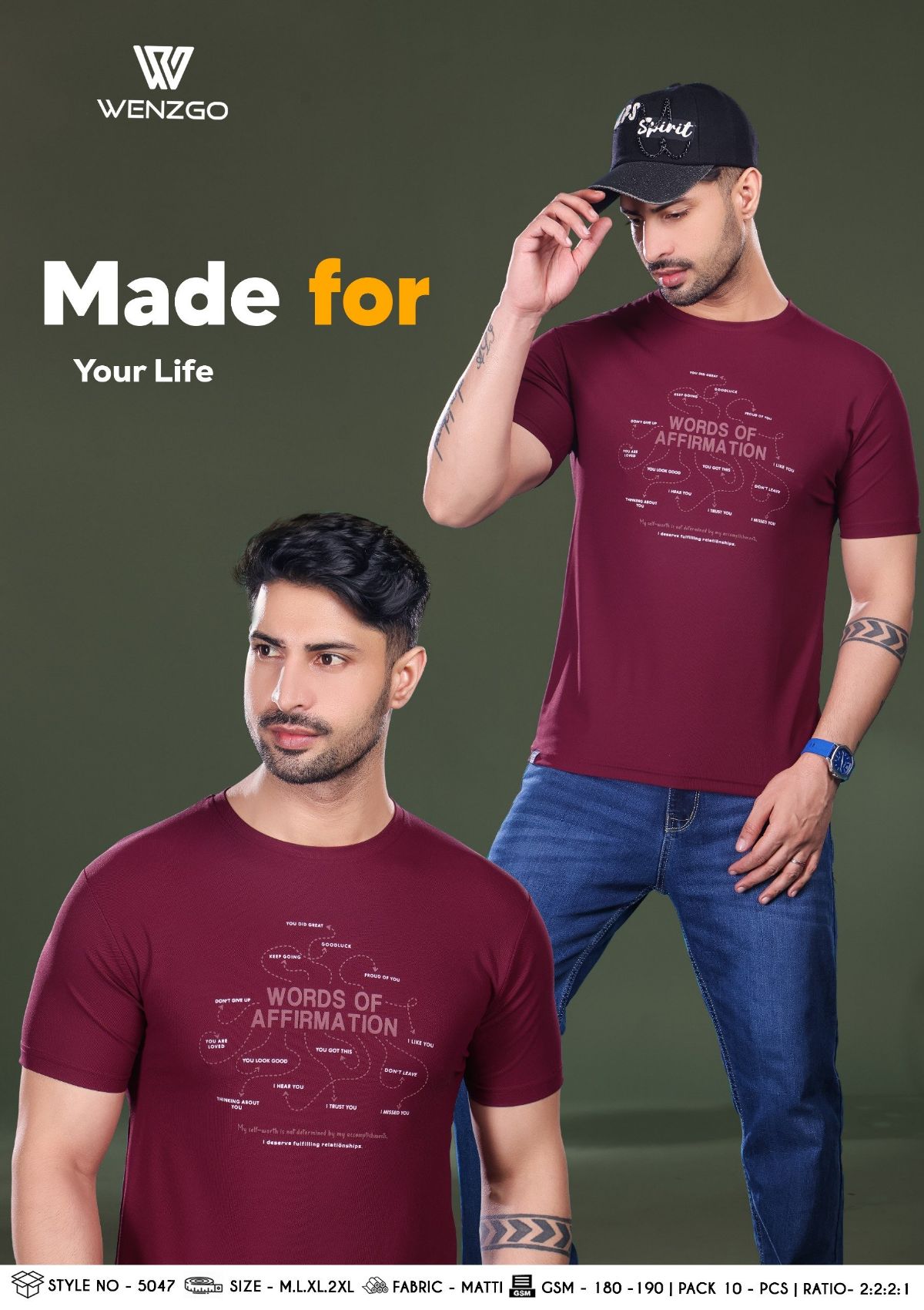 WENZGO MENS HALF SLEEVE T-SHIRTS