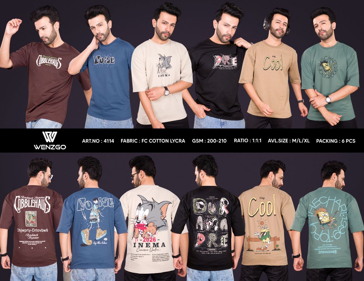 WENZGO MENS OVER SIZE T SHIRTS COTTON FABRIC 210 GSMWITH BRAND SINGLE PCS BAGS WITH BOX PACKING