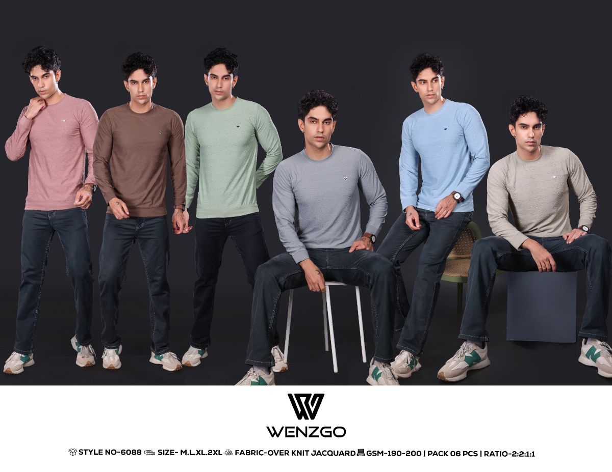 WENZGO MENS FULLSLEEVE T SHIRTS OVER KNIT JACQUARD 200 GSM PERMIUM WEAR