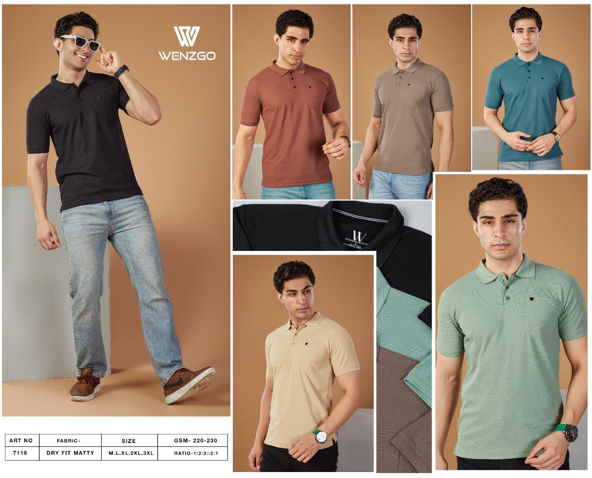 WENZGO MENS POLO COLLAR T SHIRTS 230 GSM PREMIUM CLOTH DRY FIT MATTY WITH POCKET SINGLE PCS BRAND POLY BAGS WITH BOX PACKING