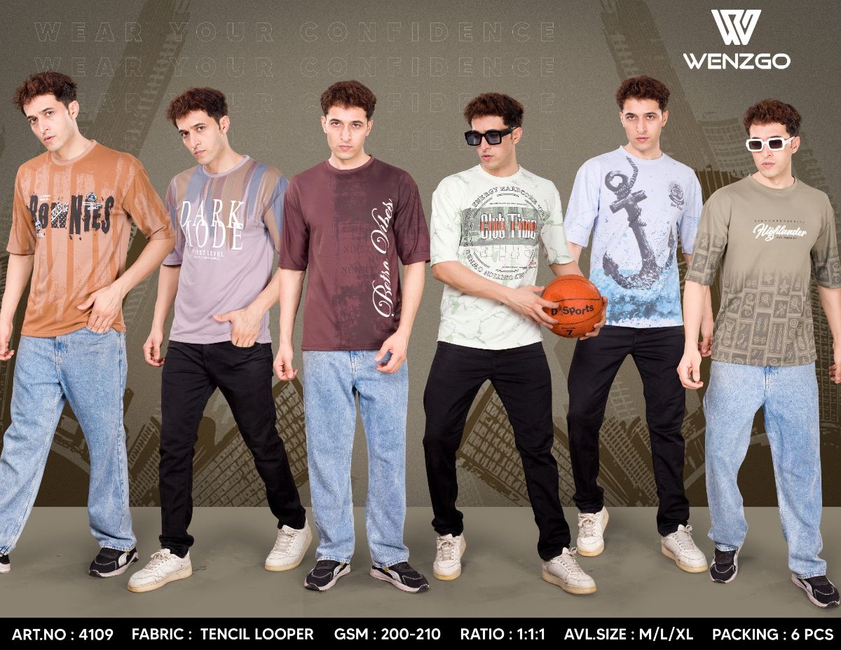 WENZGO MENS OVER SIZE T SHIRTS TENCIL LOOPER 210 GSM SINGLE PCS OVER WITH BOX PACKING